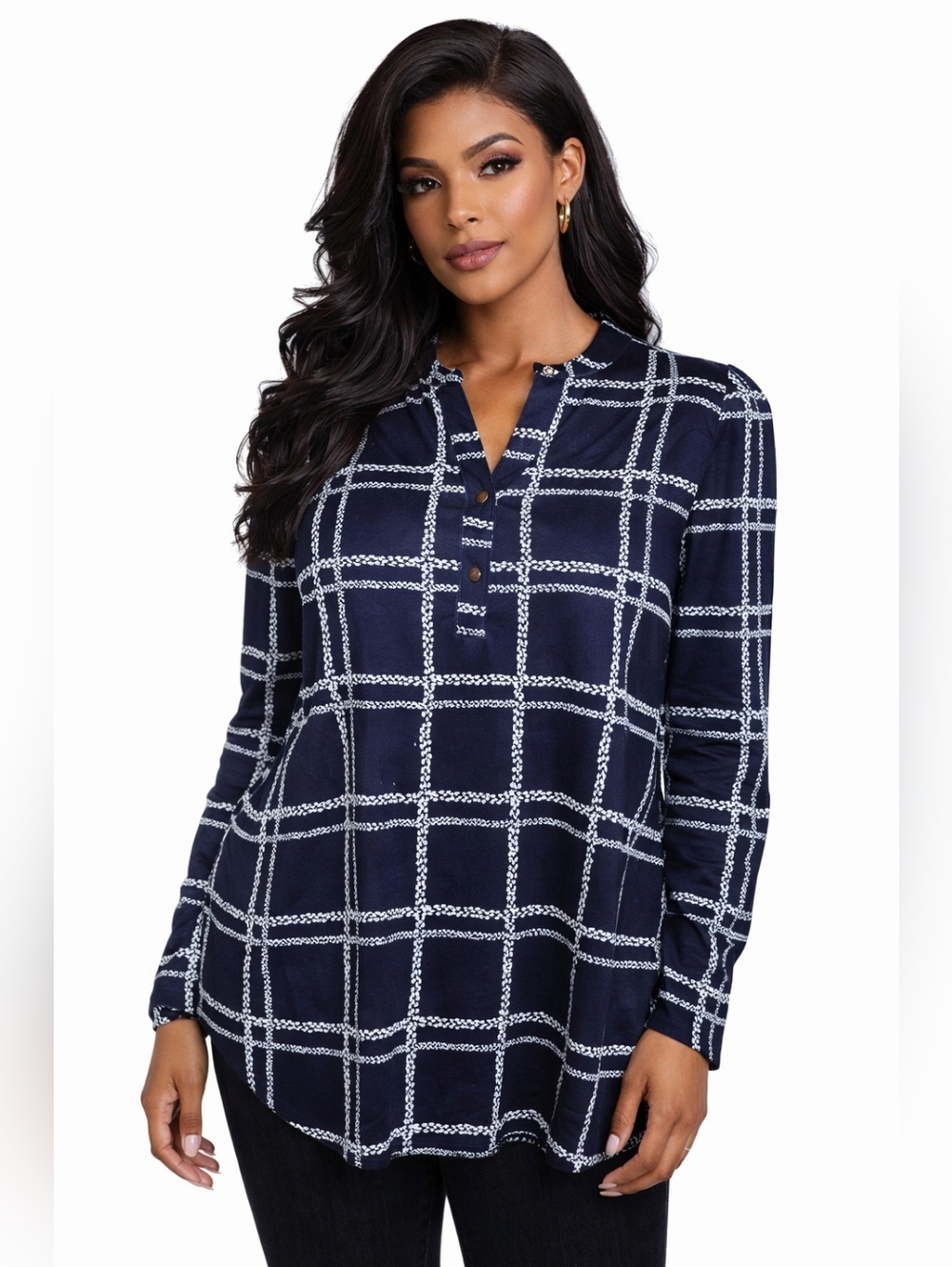 Kim Rogers Blue With Design Mock Botton Front,Women’s Size XL
